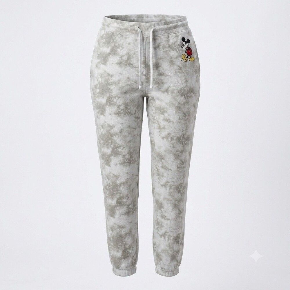 Disney Mickey Mouse Sweatpants Women's XL Gray White Tie Dye Joggers Lounge